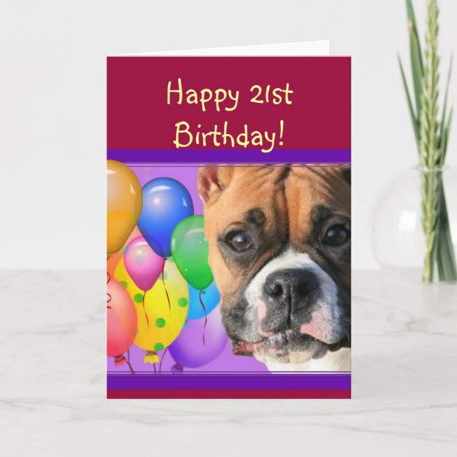 Happy 21st birthday boxer dog greeting card karte (Vorderseite)