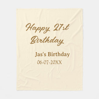 Happy 21st birthday brown pastel yellow name date fleecedecke