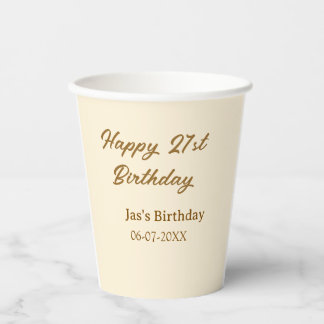 Happy 21st birthday brown pastel yellow name date pappbecher
