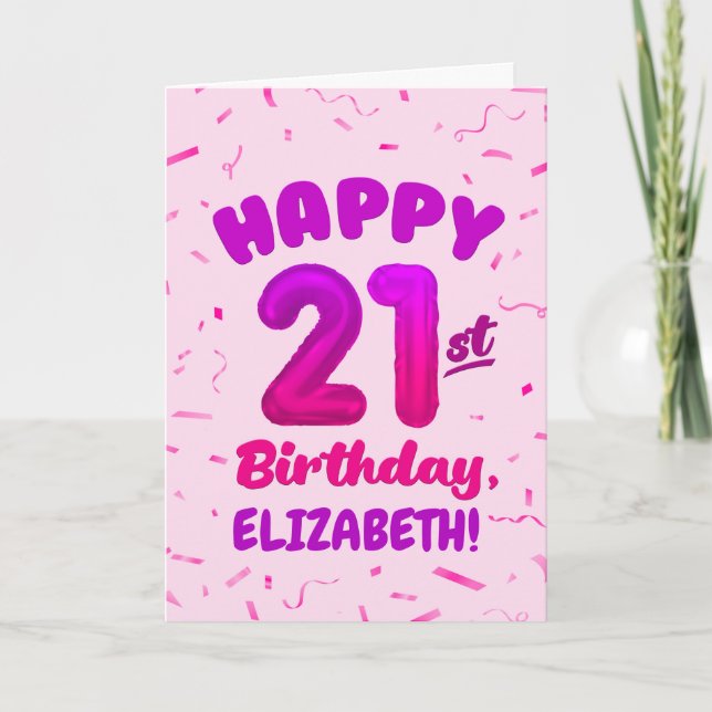 Happy 21st Birthday Card with Custom Name Karte (Vorderseite)