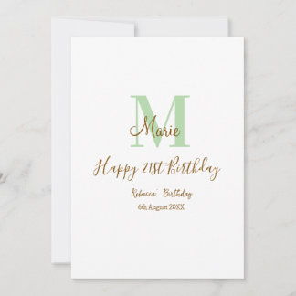 Happy 21st Birthday green add name monogram brown  Einladung