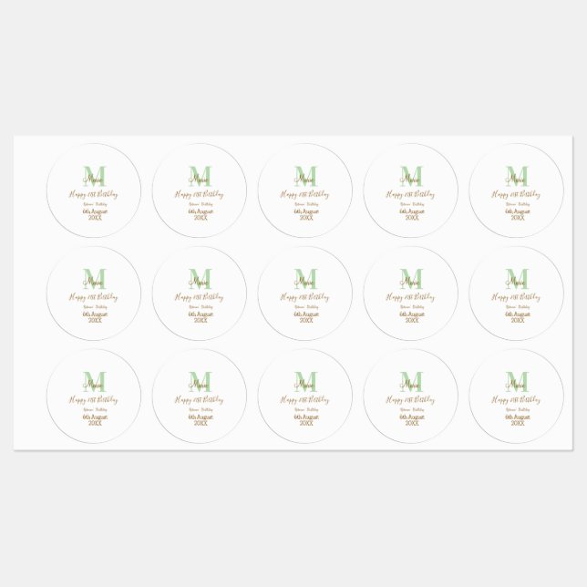 Happy 21st Birthday green add name monogram brown  Etiketten (Blatt)