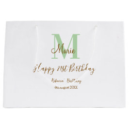 Happy 21st Birthday green add name monogram brown  Große Geschenktüte