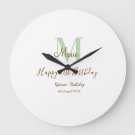 Happy 21st Birthday green add name monogram brown  Große Wanduhr