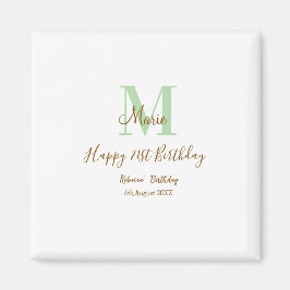 Happy 21st Birthday green add name monogram brown  Magnet