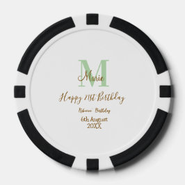 Happy 21st Birthday green add name monogram brown  Pokerchips