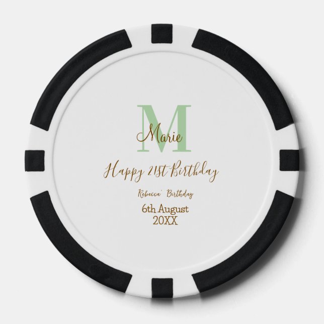 Happy 21st Birthday green add name monogram brown  Pokerchips (Vorderseite)
