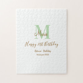 Happy 21st Birthday green add name monogram brown  Puzzle
