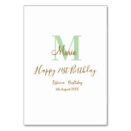 Happy 21st Birthday green add name monogram brown  Tischnummer