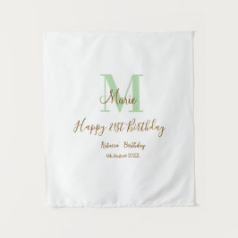 Happy 21st Birthday green add name monogram brown  Wandteppich
