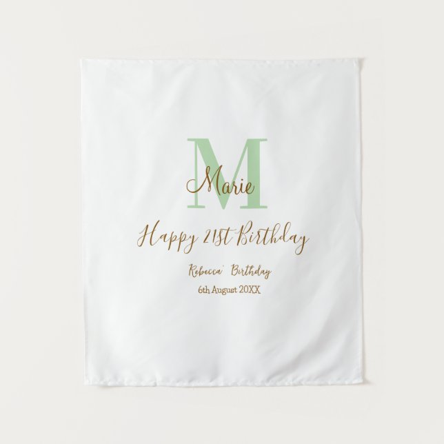 Happy 21st Birthday green add name monogram brown  Wandteppich (Vorderseite)