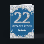 Happy 22. Geburtstag Blue and Silver Glitzer Card Karte<br><div class="desc">Happy 22. Geburtstag Blue and Silver Glitzer Card mit personalisiertem Namen. Für weitere Anpassungen klicken Sie bitte auf die Schaltfläche "Anpassen" und verwenden Sie unser Designwerkzeug,  um diese Vorlage zu ändern.</div>