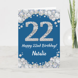 Happy 22. Geburtstag Blue and Silver Glitzer Card Karte
