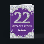 Happy 22. Geburtstag Lila und Silver Glitzer Card Karte<br><div class="desc">Glückliche 22. Geburtstag Lila und Silver Glitzer Card mit personalisiertem Namen. Für weitere Anpassungen klicken Sie bitte auf die Schaltfläche "Anpassen" und verwenden Sie unser Designwerkzeug,  um diese Vorlage zu ändern.</div>