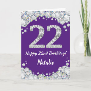 Happy 22. Geburtstag Lila und Silver Glitzer Card Karte