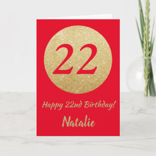 Happy 22. Geburtstagskarte Rot und Gold Glitzer Ca Karte