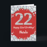 Happy 22. Geburtstagskarte Rot und Silber Glitzer  Karte<br><div class="desc">Happy 22. Geburtstag Rot und Silber Glitzer Card mit personalisiertem Namen. Für weitere Anpassungen klicken Sie bitte auf die Schaltfläche "Anpassen" und verwenden Sie unser Designwerkzeug,  um diese Vorlage zu ändern.</div>