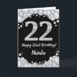 Happy 22. Geburtstagskarte Schwarz und Silber Glit Karte<br><div class="desc">Glückliche 22. Geburtstagskarte Black and Silver Glitzer Card mit personalisiertem Namen. Für weitere Anpassungen klicken Sie bitte auf die Schaltfläche "Anpassen" und verwenden Sie unser Designwerkzeug,  um diese Vorlage zu ändern.</div>