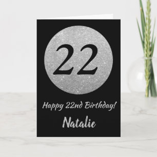 Happy 22nd Birthday Black and Silver Glitter Card Karte