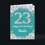 Happy 23. Geburtstag Aquamarine und Silberne Glitz Karte<br><div class="desc">Glücklich 23. Geburtstag Aquamarin Türkis Aqua und Silver Glitzer Card mit personalisiertem Namen. Für weitere Anpassungen klicken Sie bitte auf die Schaltfläche "Anpassen" und verwenden Sie unser Designwerkzeug,  um diese Vorlage zu ändern.</div>