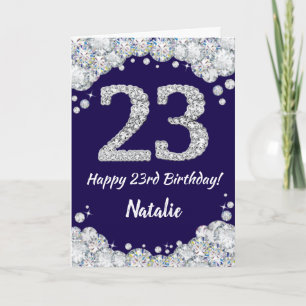 Happy 23. Geburtstag Navy Blue und Silver Glitzer Karte