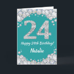 Happy 24. Geburtstag Aquamarin und Silver Glitzer  Karte<br><div class="desc">Glücklich 24. Geburtstag Aquamarin Türkis Aqua und Silver Glitzer Card mit personalisiertem Namen. Für weitere Anpassungen klicken Sie bitte auf die Schaltfläche "Anpassen" und verwenden Sie unser Designwerkzeug,  um diese Vorlage zu ändern.</div>