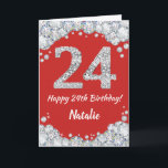Happy 24. Geburtstagskarte Rot und Silber Glitzer  Karte<br><div class="desc">Glückliche 24. Geburtstagskarte Rot und Silber Glitzer Card mit personalisiertem Namen. Für weitere Anpassungen klicken Sie bitte auf die Schaltfläche "Anpassen" und verwenden Sie unser Designwerkzeug,  um diese Vorlage zu ändern.</div>