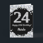 Happy 24. Geburtstagskarte Schwarz/Silber Glitzer  Karte<br><div class="desc">Glückliche 24. Geburtstagskarte Black and Silver Glitzer Card mit personalisiertem Namen. Für weitere Anpassungen klicken Sie bitte auf die Schaltfläche "Anpassen" und verwenden Sie unser Designwerkzeug,  um diese Vorlage zu ändern.</div>
