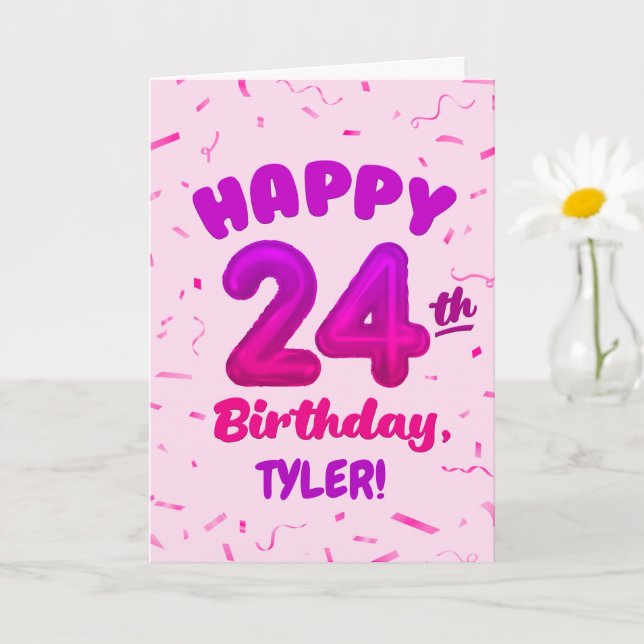 Happy 24th Birthday Card with Custom Name Karte (Kleine Pflanze)