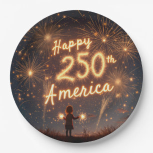 Happy 250. Geburtstag Amerika in Feuerwerken Pappteller