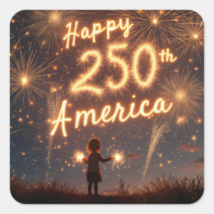 Happy 250. Geburtstag Amerika in Feuerwerken Quadratischer Aufkleber