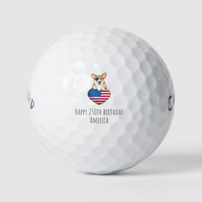 Happy 250th Birthday America Corgi Patriotic Flag Golfball (Vorderseite)