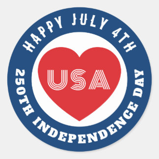 Happy 250th Independence Day July 4th Love USA Runder Aufkleber
