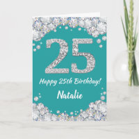 Happy 25. Geburtstag Aquamarin und Silver Glitzer 