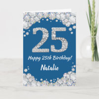 Happy 25. Geburtstag Blue and Silver Glitzer Card