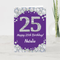 Happy 25. Geburtstag Lila und Silver Glitzer Card