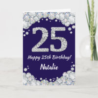 Happy 25. Geburtstag Navy Blue und Silver Glitzer