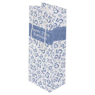 Happy 25. Geburtstag Nummer Muster Blau und Weiß Geschenktüte Für Weinflaschen