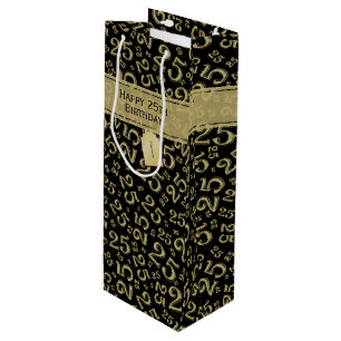 Happy 25. Geburtstag Schwarz/Gold Zahlenmuster Geschenktüte Für Weinflaschen