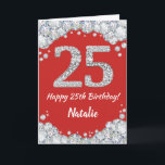 Happy 25. Geburtstagskarte Rot und Silber Glitzer  Karte<br><div class="desc">Glückliche 25. Geburtstagskarte Rot und Silber Glitzer Card mit personalisiertem Namen. Für weitere Anpassungen klicken Sie bitte auf die Schaltfläche "Anpassen" und verwenden Sie unser Designwerkzeug,  um diese Vorlage zu ändern.</div>