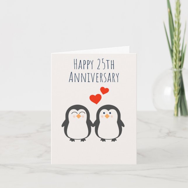 Happy 25. Jubiläum - Niedliche Couple Pinguin Card Karte (Vorderseite)