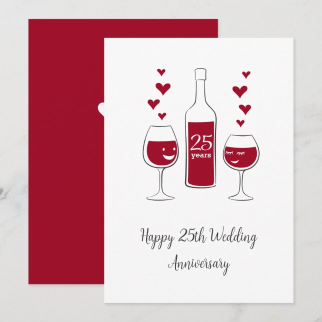 Happy 25. Wedding Anniversary Red Wine Heart Card (Vorne/Hinten)