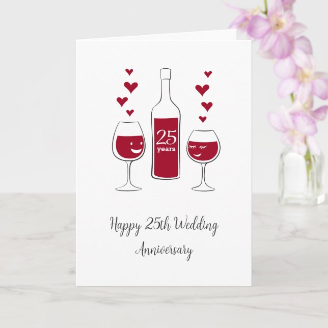 Happy 25. Wedding Anniversary Red Wine Heart Card Karte (Orchidee)