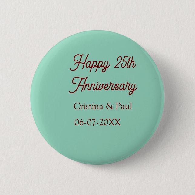 Happy 25th aniversary green mauve pastel boho retr button (Vorderseite)