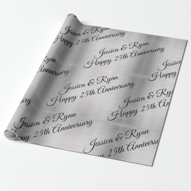 Happy 25th Anniversary DIY Names/Year Black Script Geschenkpapier (Ungerollt)