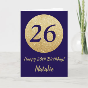 Happy 26. Geburtstag Navy Blue und Gold Glitzer Karte