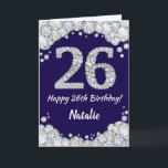 Happy 26. Geburtstag Navy Blue und Silver Glitzer Karte<br><div class="desc">Happy 26. Geburtstag Navy Blue und Silver Glitzer Card mit personalisiertem Namen. Für weitere Anpassungen klicken Sie bitte auf die Schaltfläche "Anpassen" und verwenden Sie unser Designwerkzeug,  um diese Vorlage zu ändern.</div>