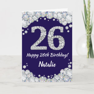 Happy 26. Geburtstag Navy Blue und Silver Glitzer Karte