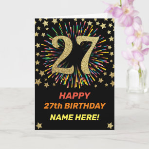 Happy 27. Geburtstag Black & Gold Rainbow Feuerwer Karte