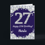 Happy 27. Geburtstag Navy Blue und Silver Glitzer Karte<br><div class="desc">Happy 27. Geburtstag Navy Blue und Silver Glitzer Card mit personalisiertem Namen. Für weitere Anpassungen klicken Sie bitte auf die Schaltfläche "Anpassen" und verwenden Sie unser Designwerkzeug,  um diese Vorlage zu ändern.</div>